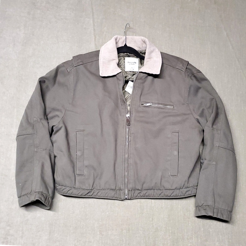 Abercrombie & Fitch Mens Workwear Jacket Olive Green Corduroy Collar Medium NEW